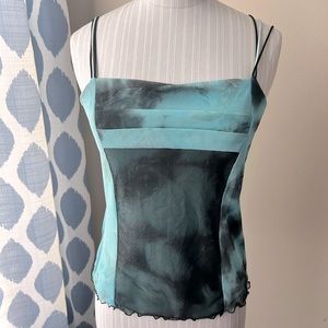 Y2K Vintage Anac Teal Blue Floral Mesh Tanktop